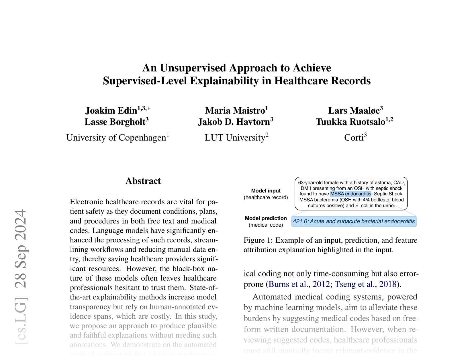 [An Unsupervised Approach to Achieve Supervised-Level Explainability in Healthcare Records 🔗](https://arxiv.org/abs/2406.08958)