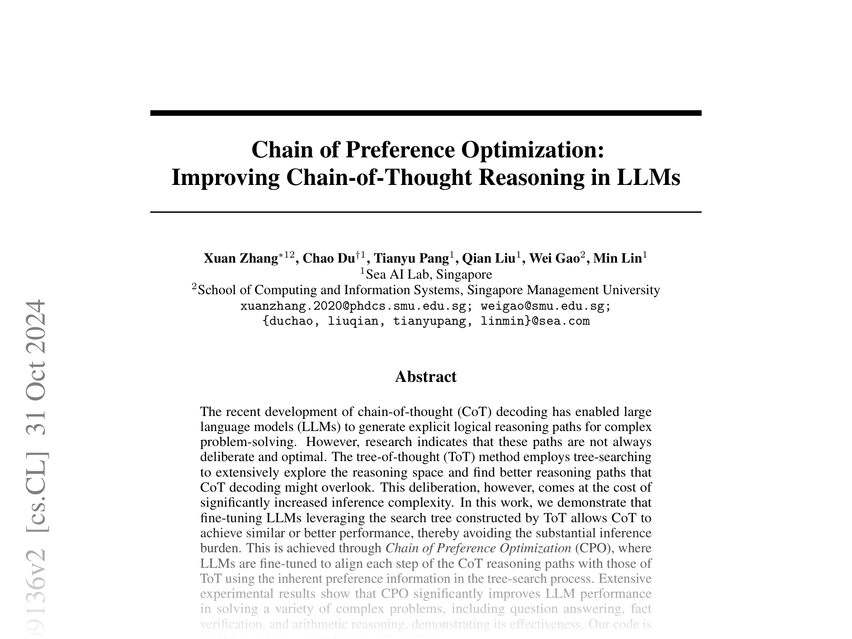 [Chain of Preference Optimization: Improving Chain-of-Thought Reasoning in LLMs 🔗](https://arxiv.org/abs/2406.09136)