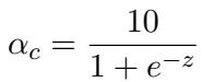 Equation 3 showing the calculation for alpha_c using a sigmoid function.