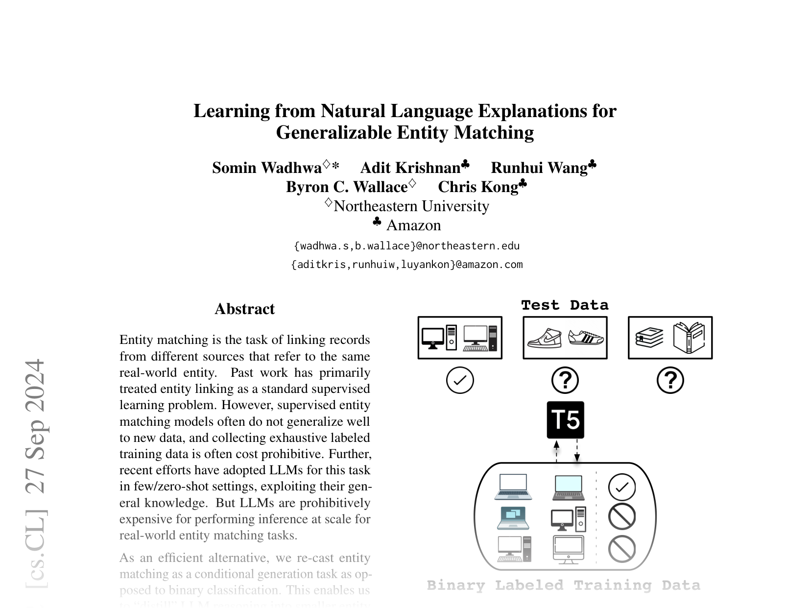 [Learning from Natural Language Explanations for Generalizable Entity Matching 🔗](https://arxiv.org/abs/2406.09330)
