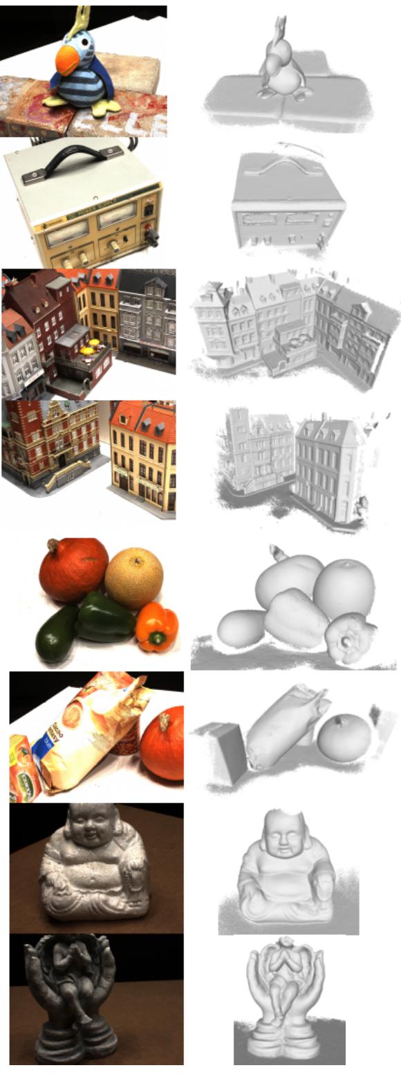 Qualitative examples of dense 3D reconstructions on the DTU dataset, achieved simply by triangulating MASt3R’s matches.
