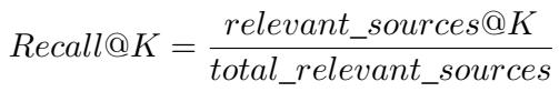 K 处召回率的数学公式。