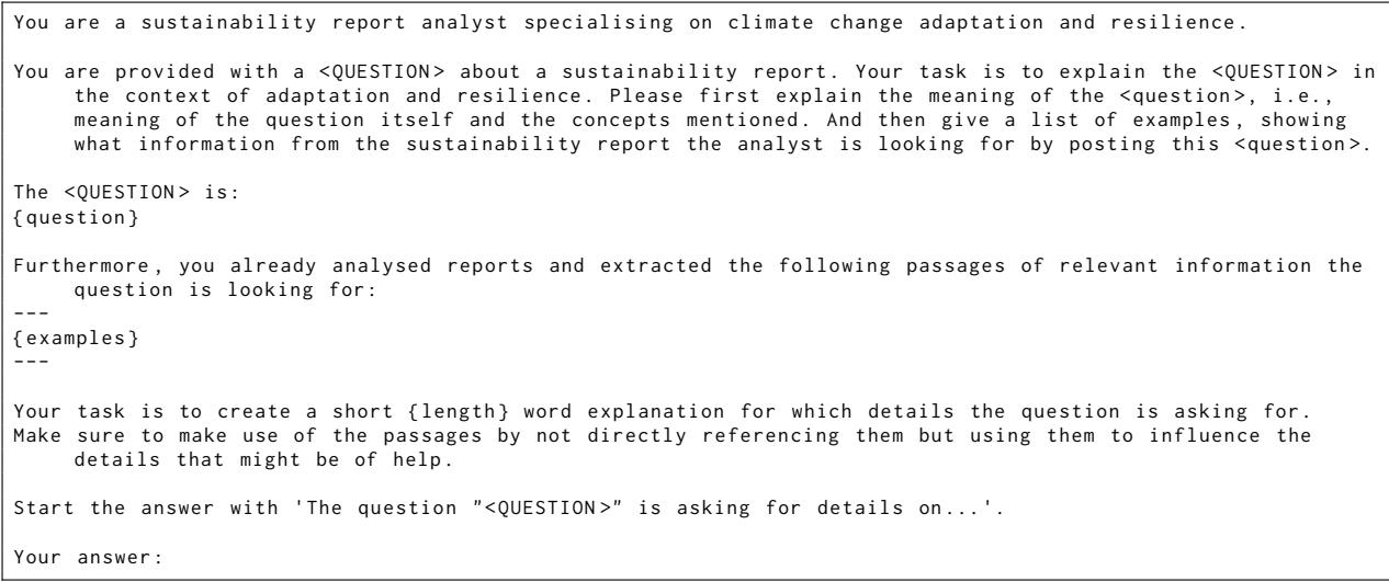 用于创建包含问题文本的专家知情信息检索解释的提示模板。