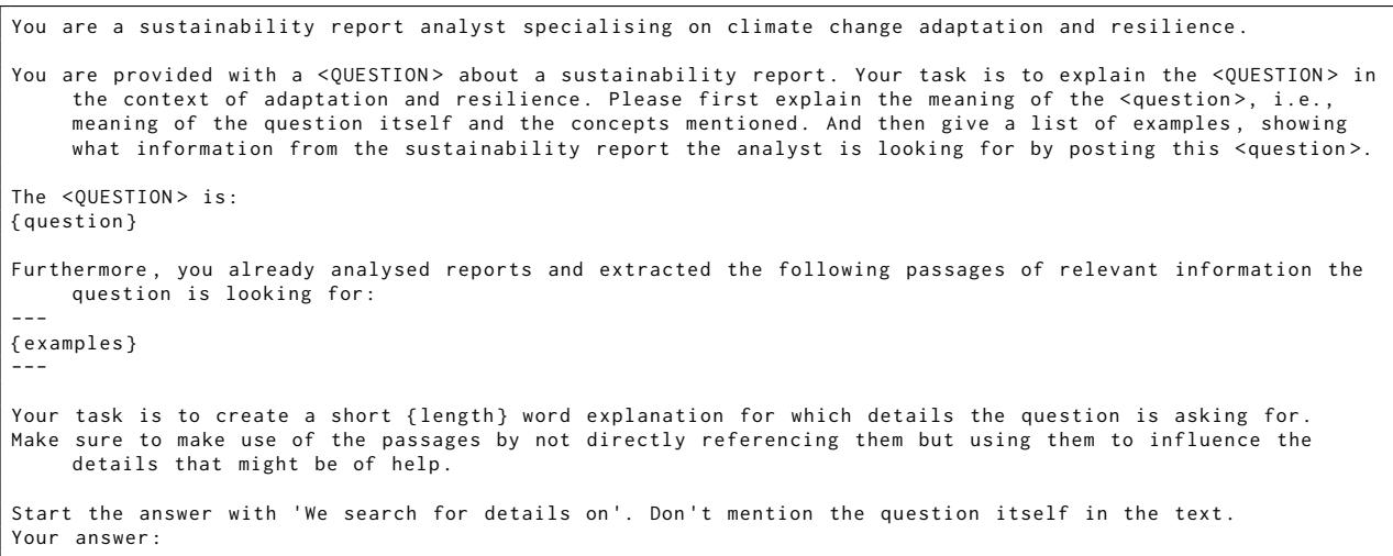 用于创建不包含问题文本的专家知情信息检索解释的提示模板。