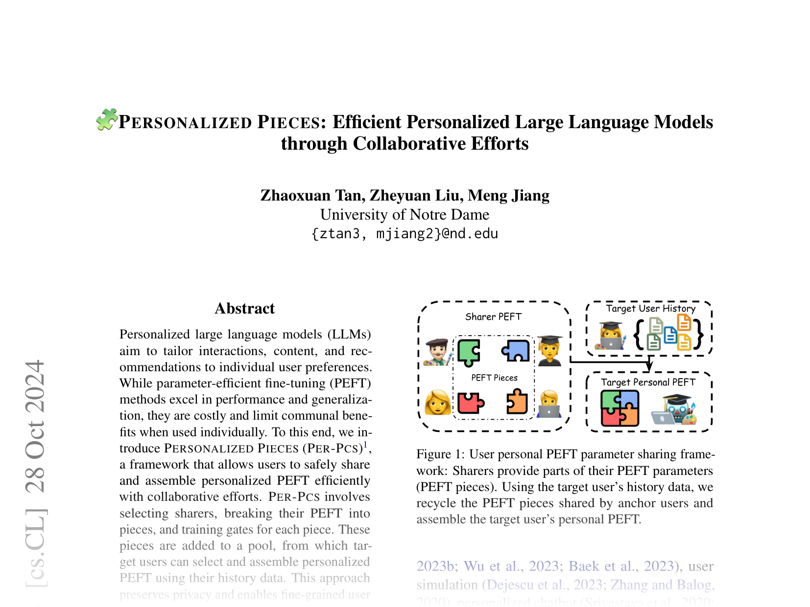 [PERSONALIZED PIECES: Efficient Personalized Large Language Models through Collaborative Efforts 🔗](https://arxiv.org/abs/2406.10471)