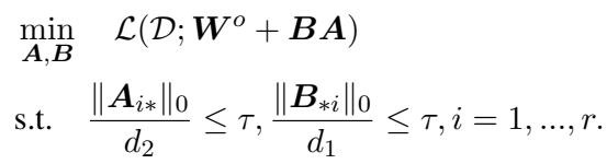 The reformulated optimization problem targeting row and column sparsity.