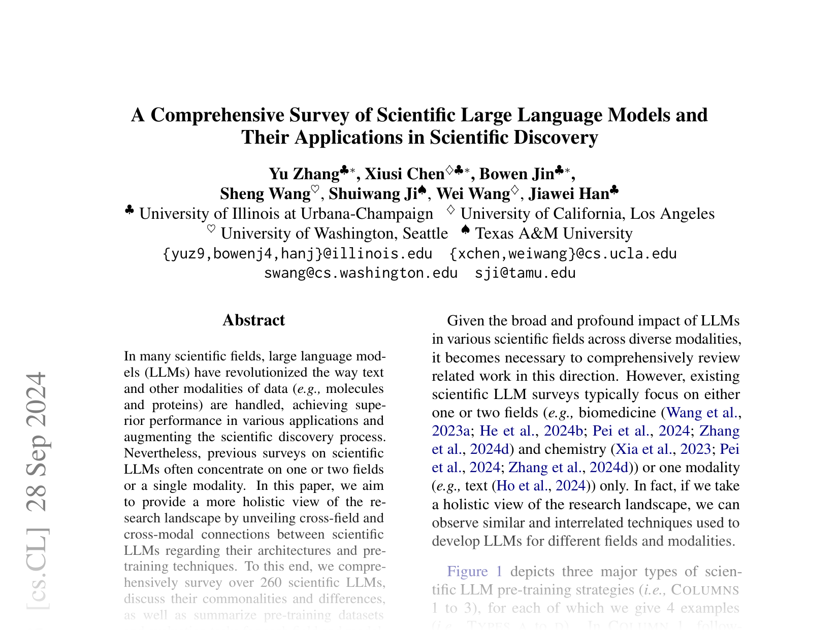 [A Comprehensive Survey of Scientific Large Language Models and Their Applications in Scientific Discovery 🔗](https://arxiv.org/abs/2406.10833)