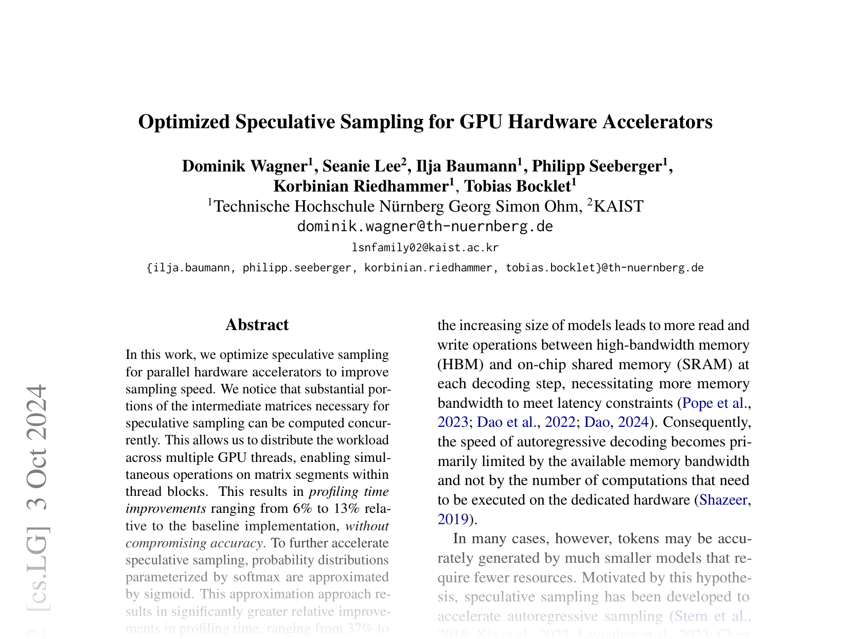 [Optimized Speculative Sampling for GPU Hardware Accelerators 🔗](https://arxiv.org/abs/2406.11016)