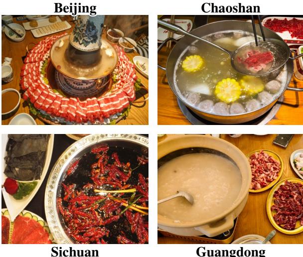 中国各地区对“火锅”指代差异的示例。