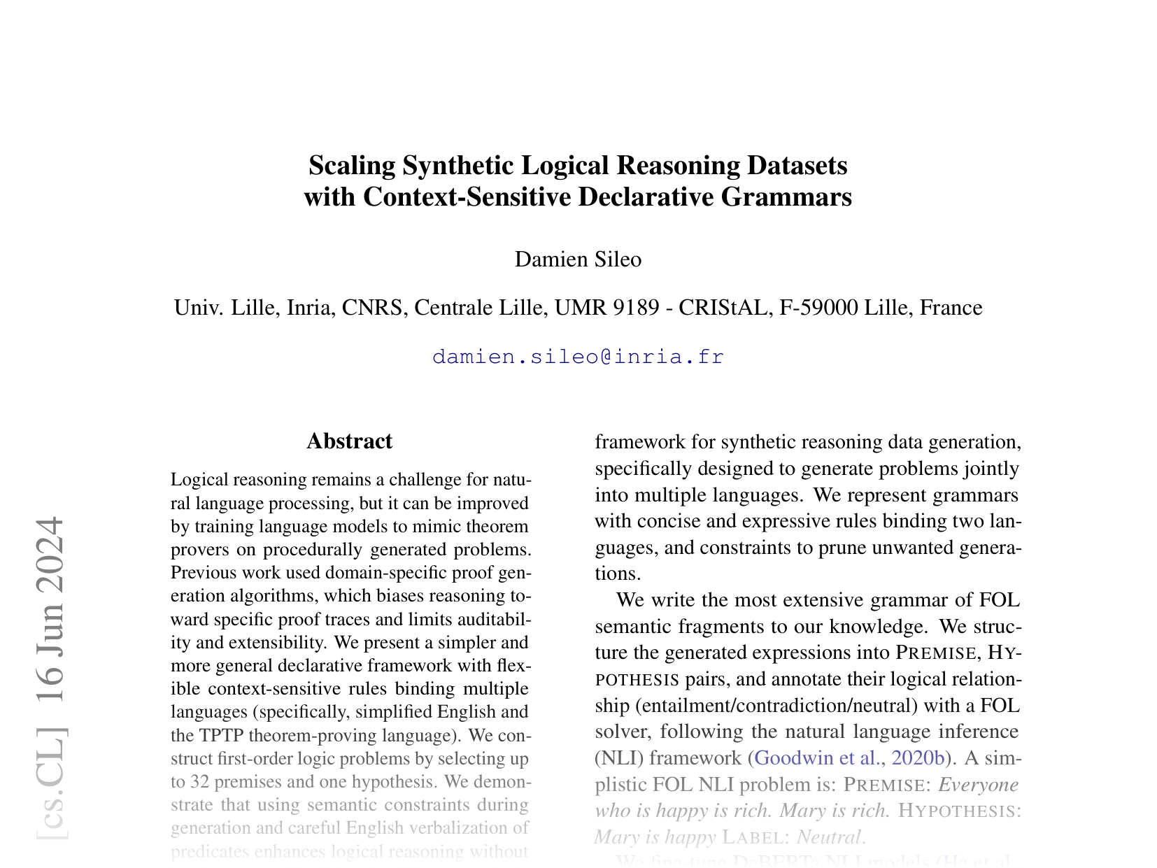 [Scaling Synthetic Logical Reasoning Datasets with Context-Sensitive Declarative Grammars 🔗](https://arxiv.org/abs/2406.11035)