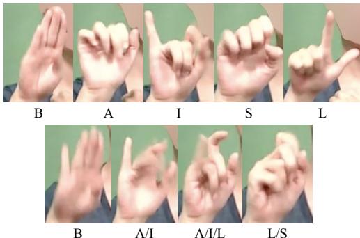 Figure 2: Example of the interaction between rapid fingerspelling and long-range context. Top is the first “basil" in the narrative, and bottom is the version from the test sentence: highly coarticulated.