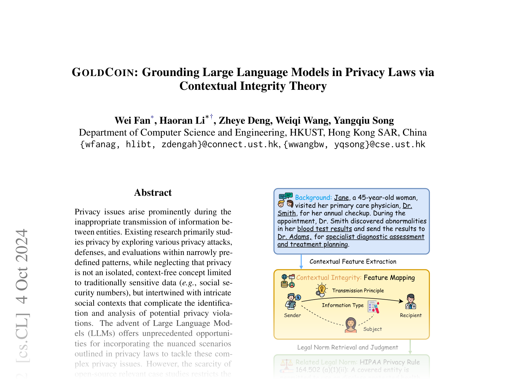 [GOLD COIN: Grounding Large Language Models in Privacy Laws via Contextual Integrity Theory 🔗](https://arxiv.org/abs/2406.11149)
