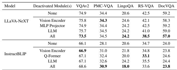 表 2: 停用相应神经元后 LLaVA-NeXT 和 InstructBLIP 的准确率。