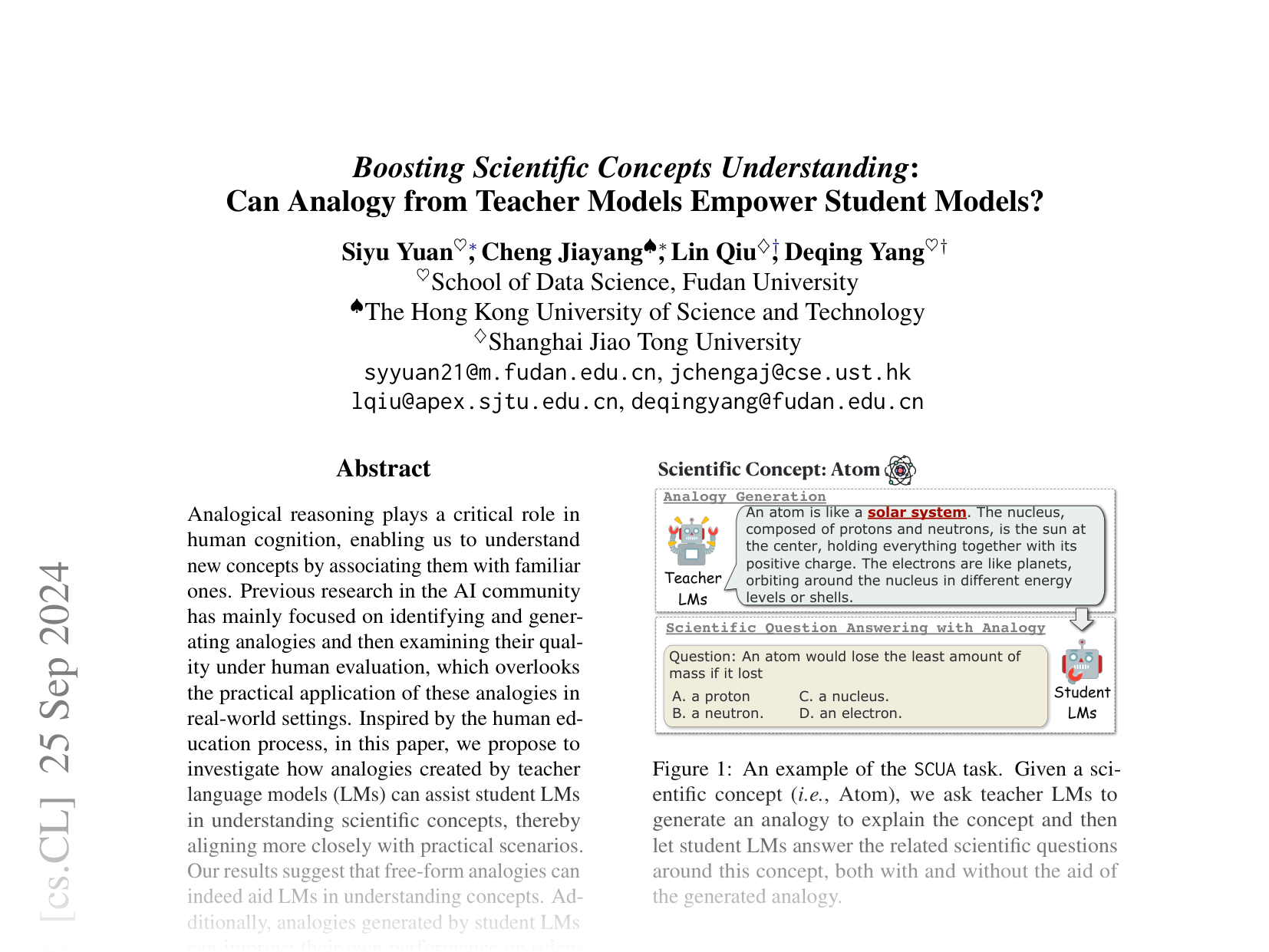[Boosting Scientific Concepts Understanding: Can Analogy from Teacher Models Empower Student Models? 🔗](https://arxiv.org/abs/2406.11375)