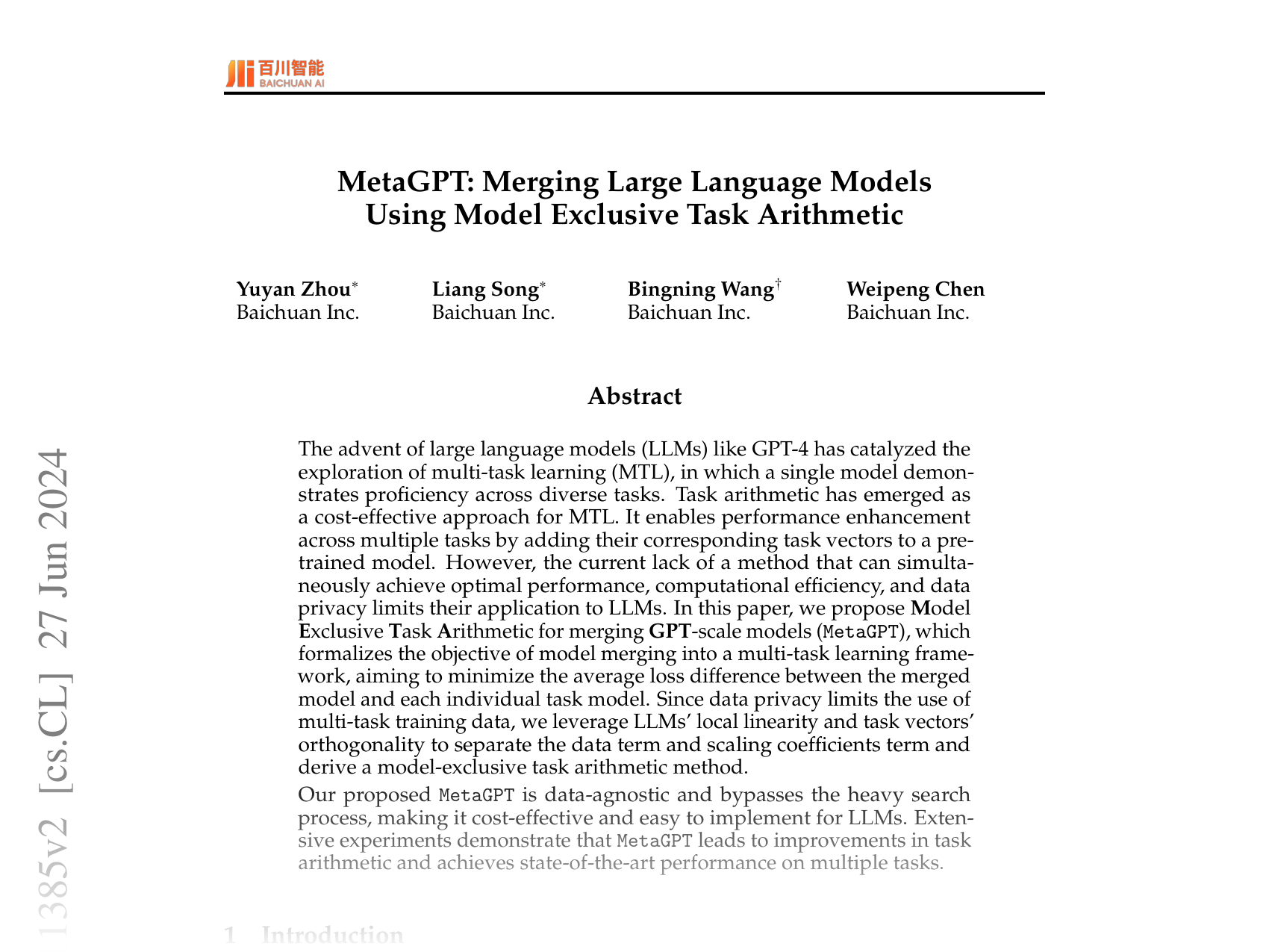 [MetaGPT: Merging Large Language Models Using Model Exclusive Task Arithmetic 🔗](https://arxiv.org/abs/2406.11385)