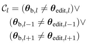 Equation 11: Identifying changed layers between base and edited models.