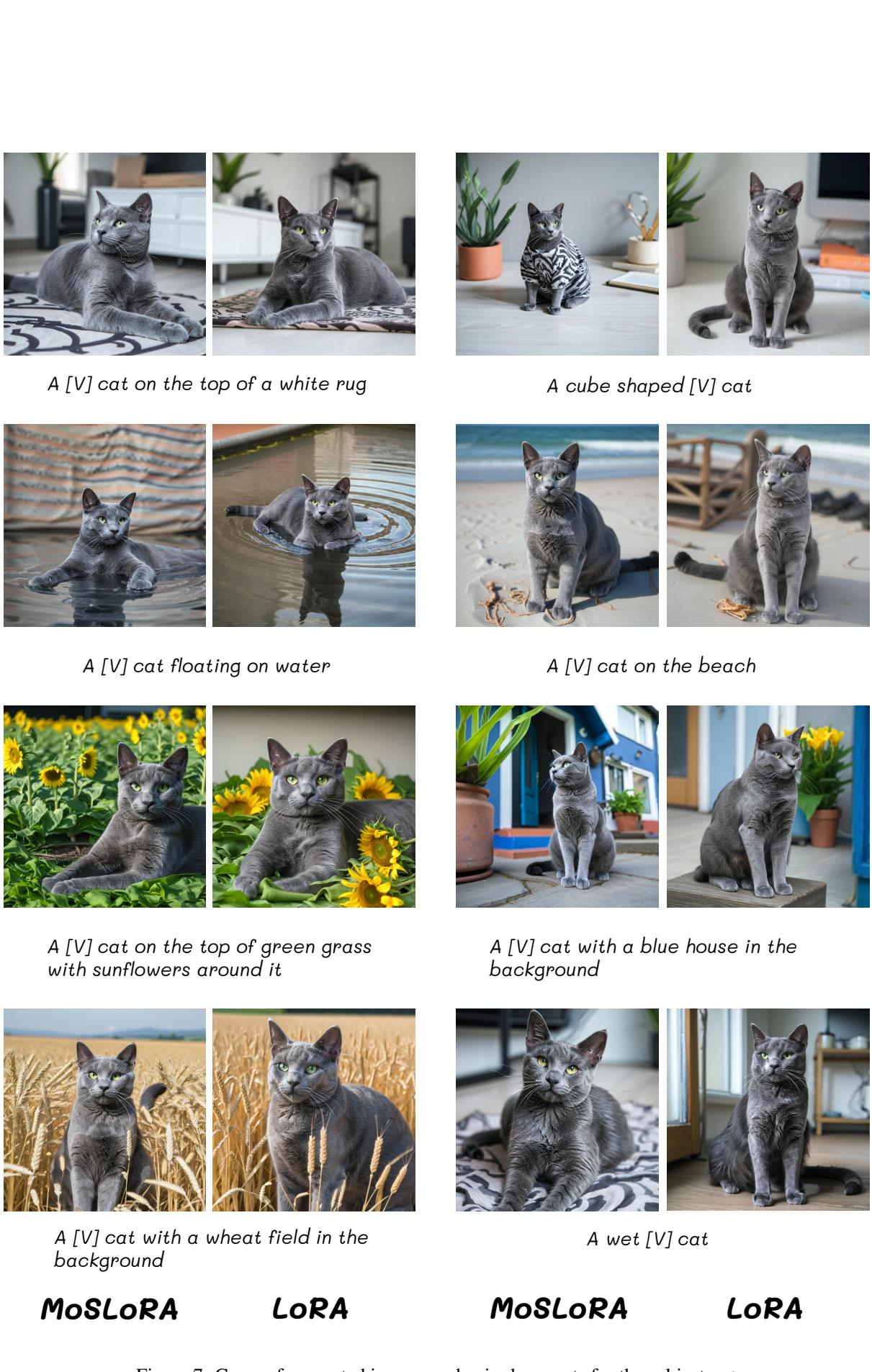 生成的狗在各种背景下的图像。