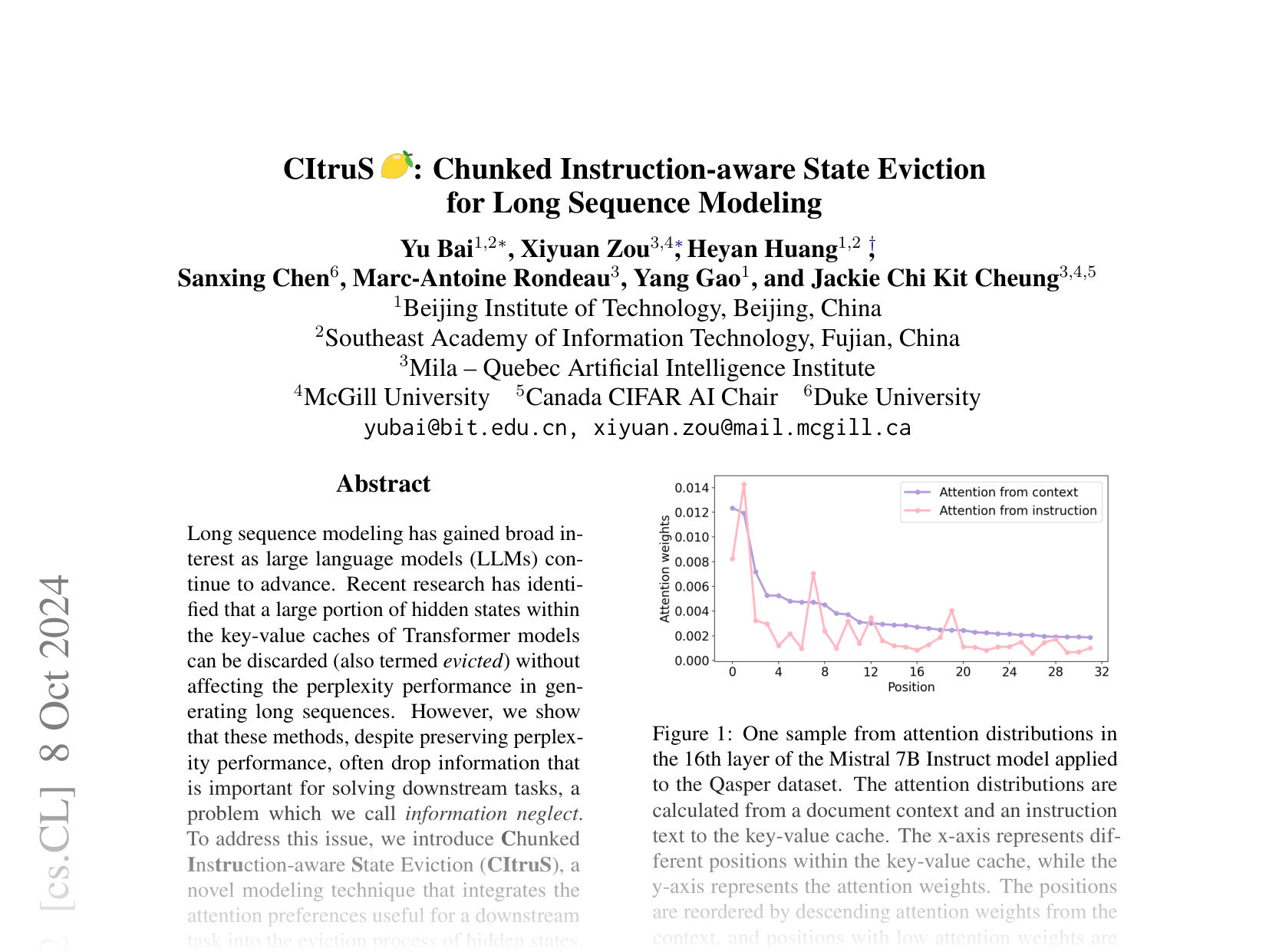 [CItruS Chunked Instruction-aware State Eviction 🔗](https://arxiv.org/abs/2406.12018)