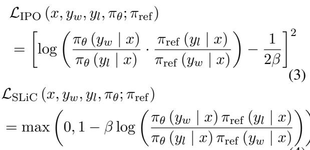 IPO 和 SLiC 的损失函数续。