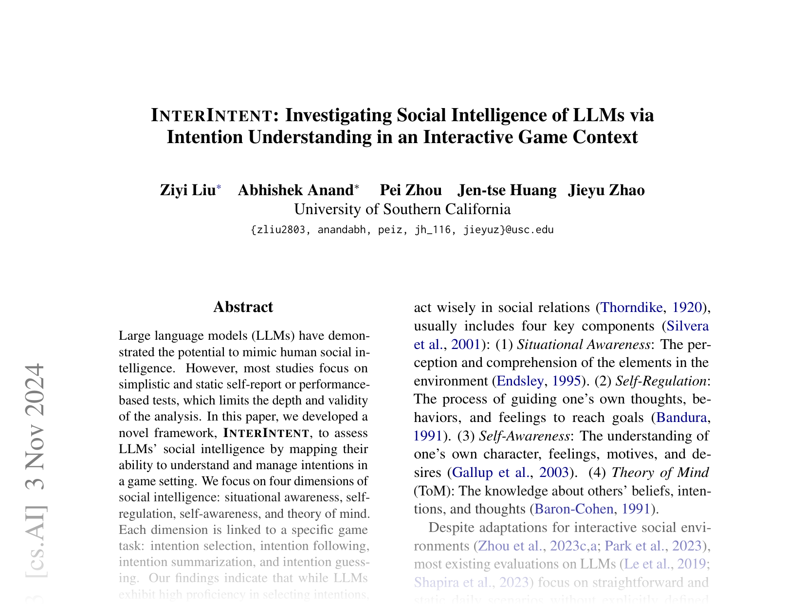 [INTERINTENT: Investigating Social Intelligence of LLMs via Intention Understanding in an Interactive Game Context 🔗](https://arxiv.org/abs/2406.12203)