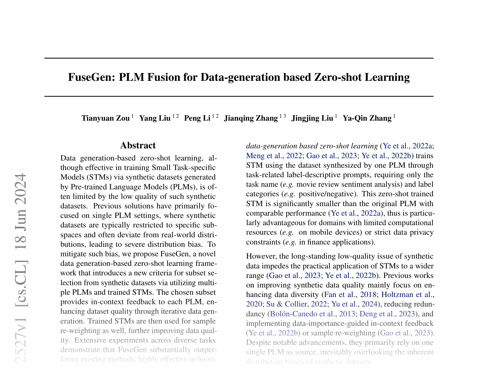 [FuseGen: PLM Fusion for Data-generation based Zero-shot Learning 🔗](https://arxiv.org/abs/2406.12527)