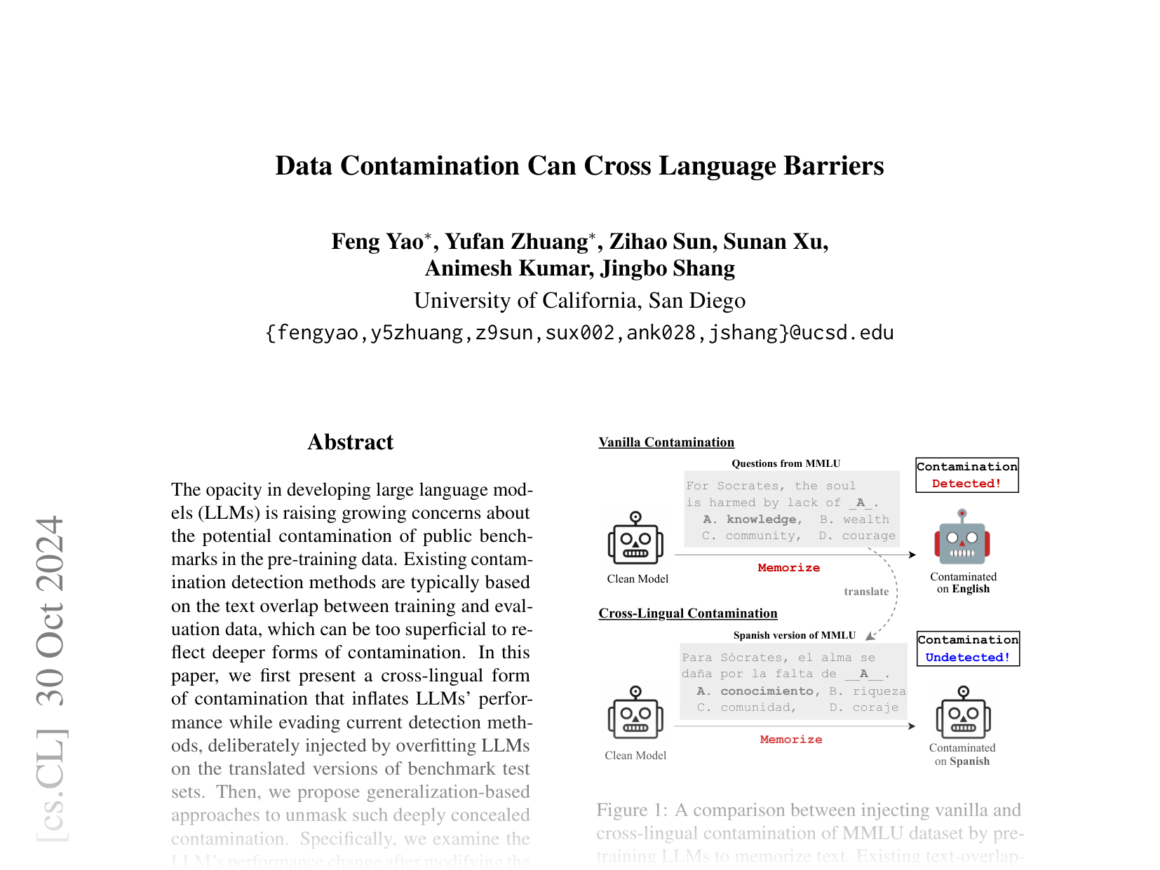[Data Contamination Can Cross Language Barriers 🔗](https://arxiv.org/abs/2406.13236)