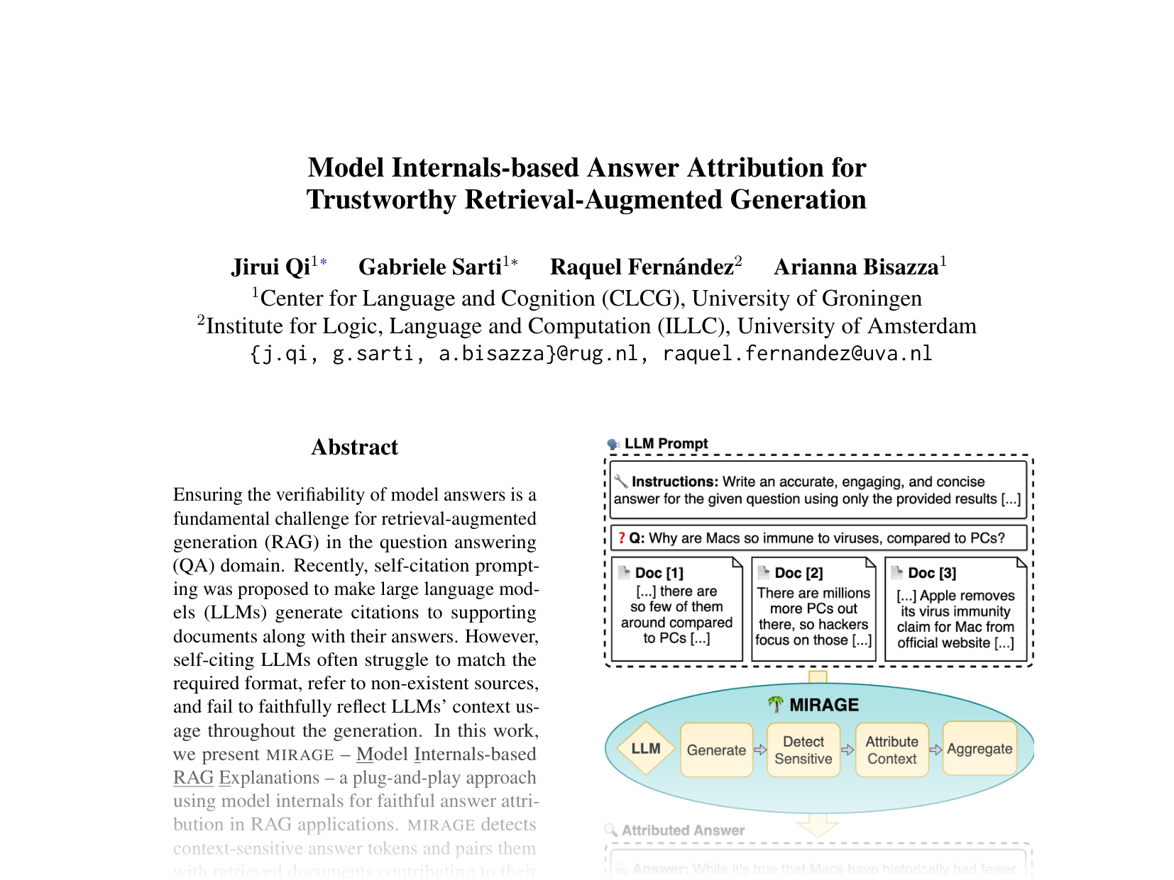 [Model Internals-based Answer Attribution for Trustworthy Retrieval-Augmented Generation 🔗](https://arxiv.org/abs/2406.13663)