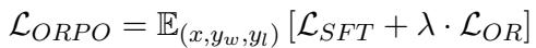 显示 ORPO 联合损失函数的公式 1。