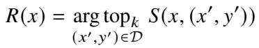 展示基于评分函数 S 的标准 top-k 检索的公式。