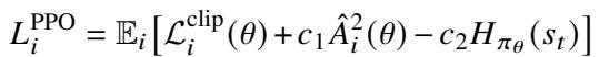 展示 PPO 损失函数的公式。