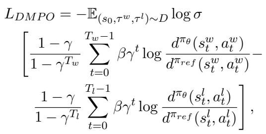 显示使用占用度量的中间 DMPO 损失的方程。