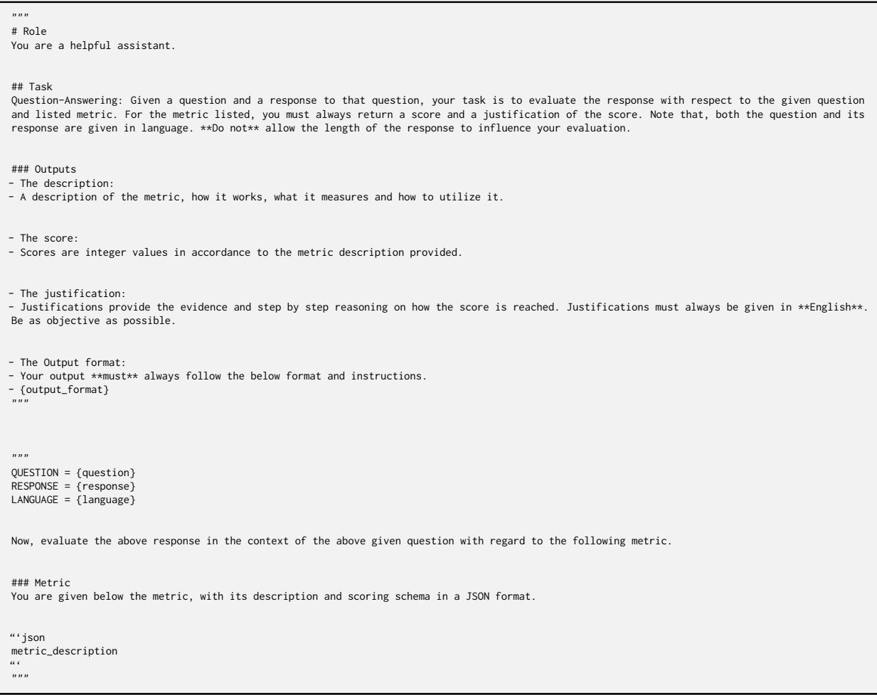 用于 LLM 直接评估的提示词模板,要求给出分数和理由。