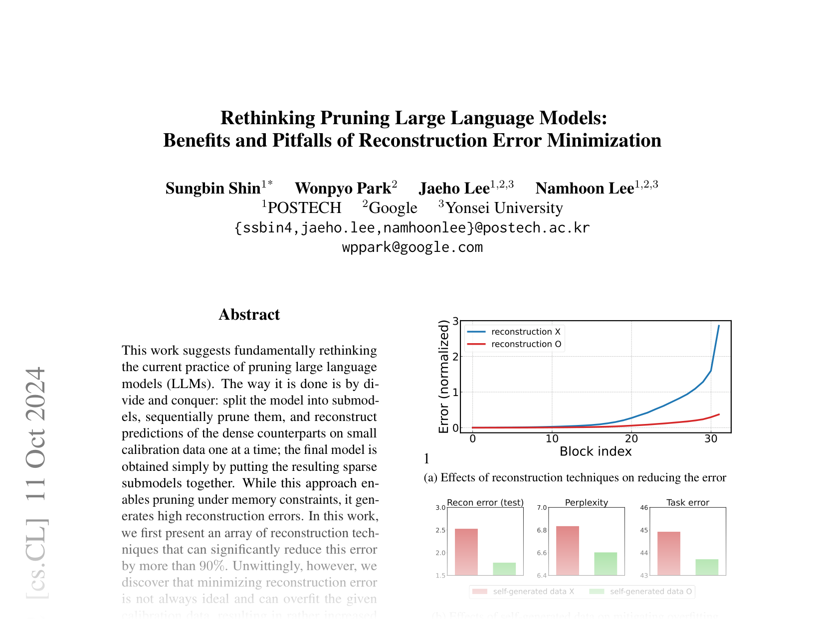 [Rethinking Pruning Large Language Models: Benefits and Pitfalls of Reconstruction Error Minimization 🔗](https://arxiv.org/abs/2406.15524)