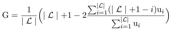 Equation for Gini coefficient to measure equity.
