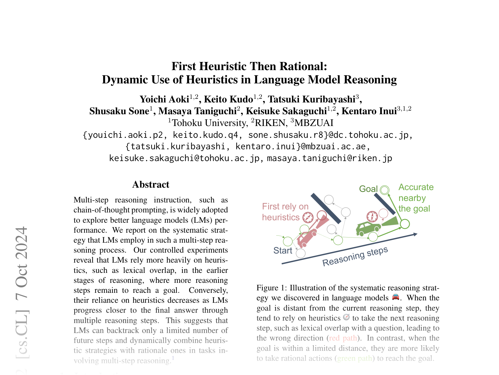 [First Heuristic Then Rational: Dynamical Use of Heuristics in Language Model Reasoning 🔗](https://arxiv.org/abs/2406.16078)