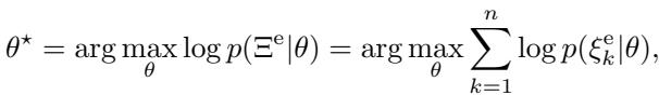 Equation for finding optimal theta by maximizing log likelihood of expert trajectory.