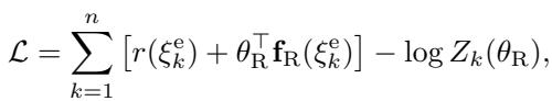 Loss function equation summing the prior reward and residual reward minus the log partition function.