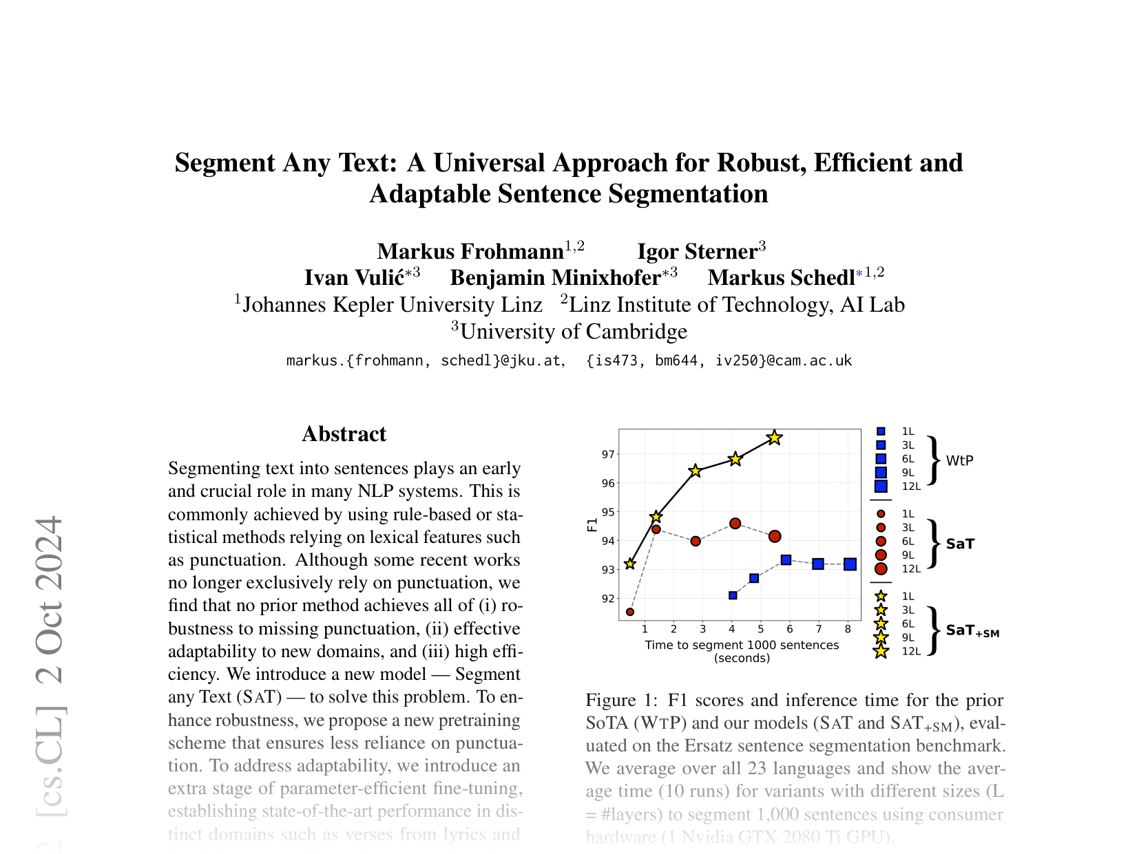 [Segment Any Text: A Universal Approach for Robust, Efficient and Adaptable Sentence Segmentation 🔗](https://arxiv.org/abs/2406.16678)