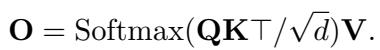 Equation showing Softmax attention calculation.