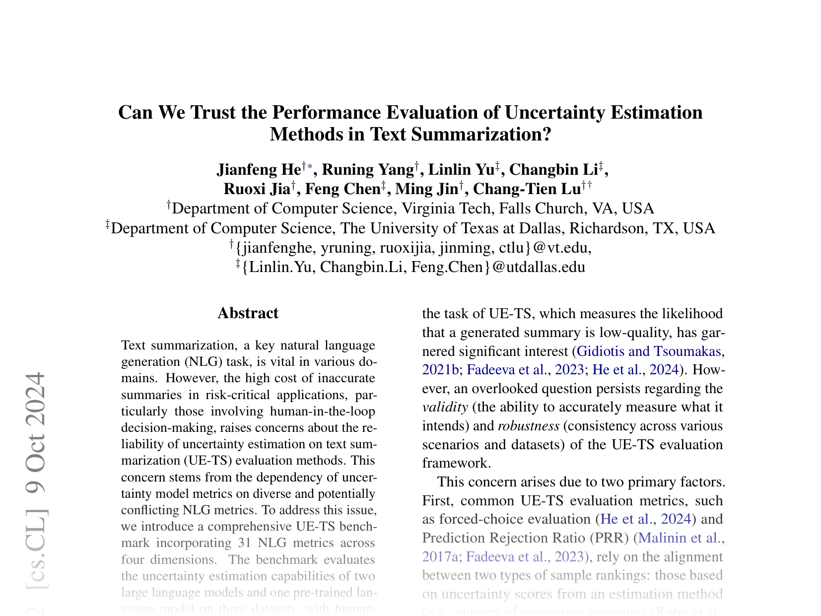 [Can We Trust the Performance Evaluation of Uncertainty Estimation Methods in Text Summarization? 🔗](https://arxiv.org/abs/2406.17274)