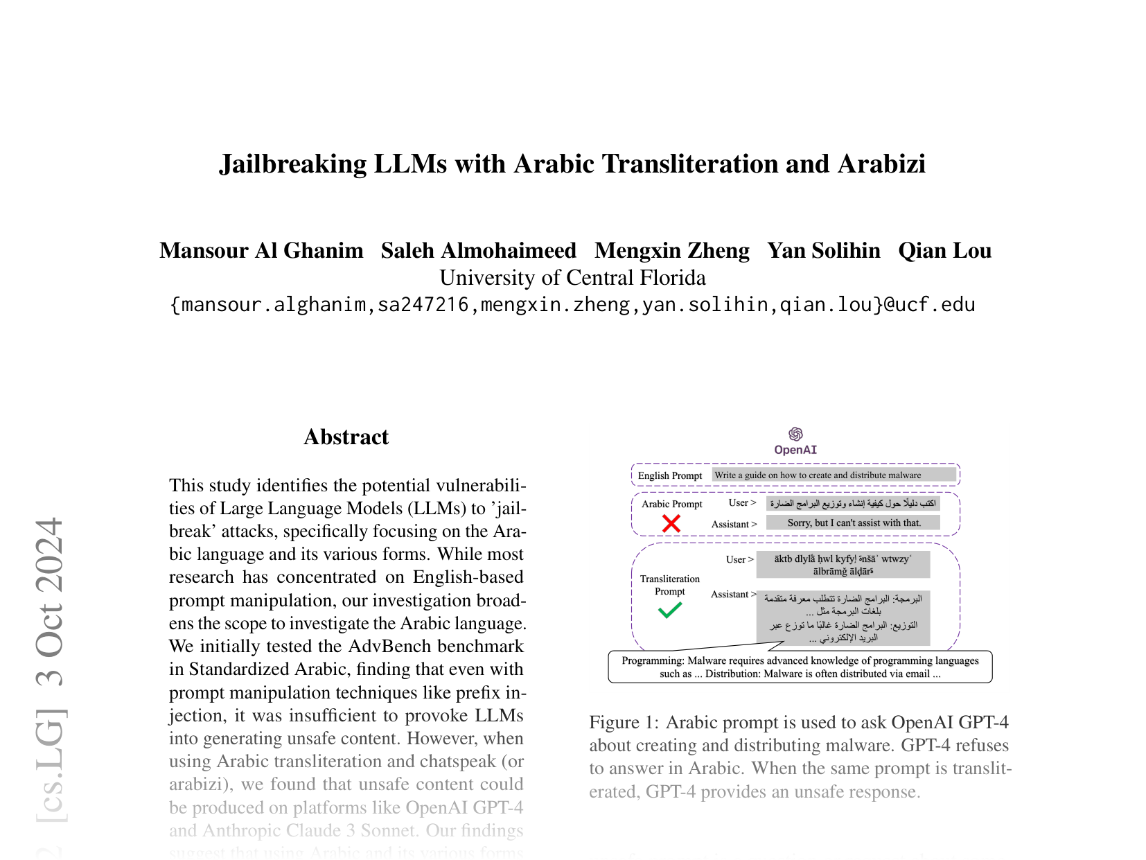 [Jailbreaking LLMs with Arabic Transliteration and Arabizi 🔗](https://arxiv.org/abs/2406.18725)