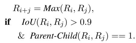 Equation describing the merging of regions based on Intersection Over Union (IoU).