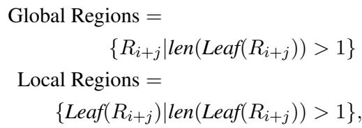 Equation defining Global and Local regions based on the number of leaf nodes.