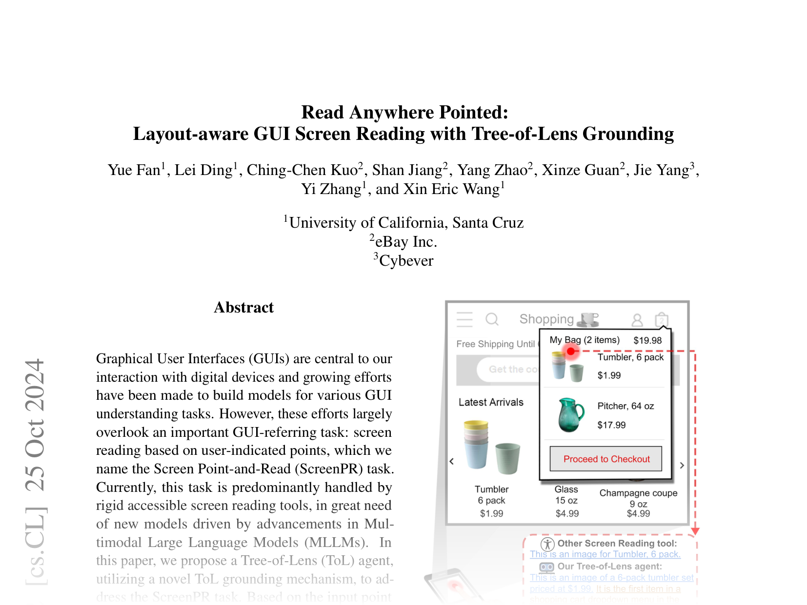 [Read Anywhere Pointed: Layout-aware GUI Screen Reading with Tree-of-Lens Grounding 🔗](https://arxiv.org/abs/2406.19263)