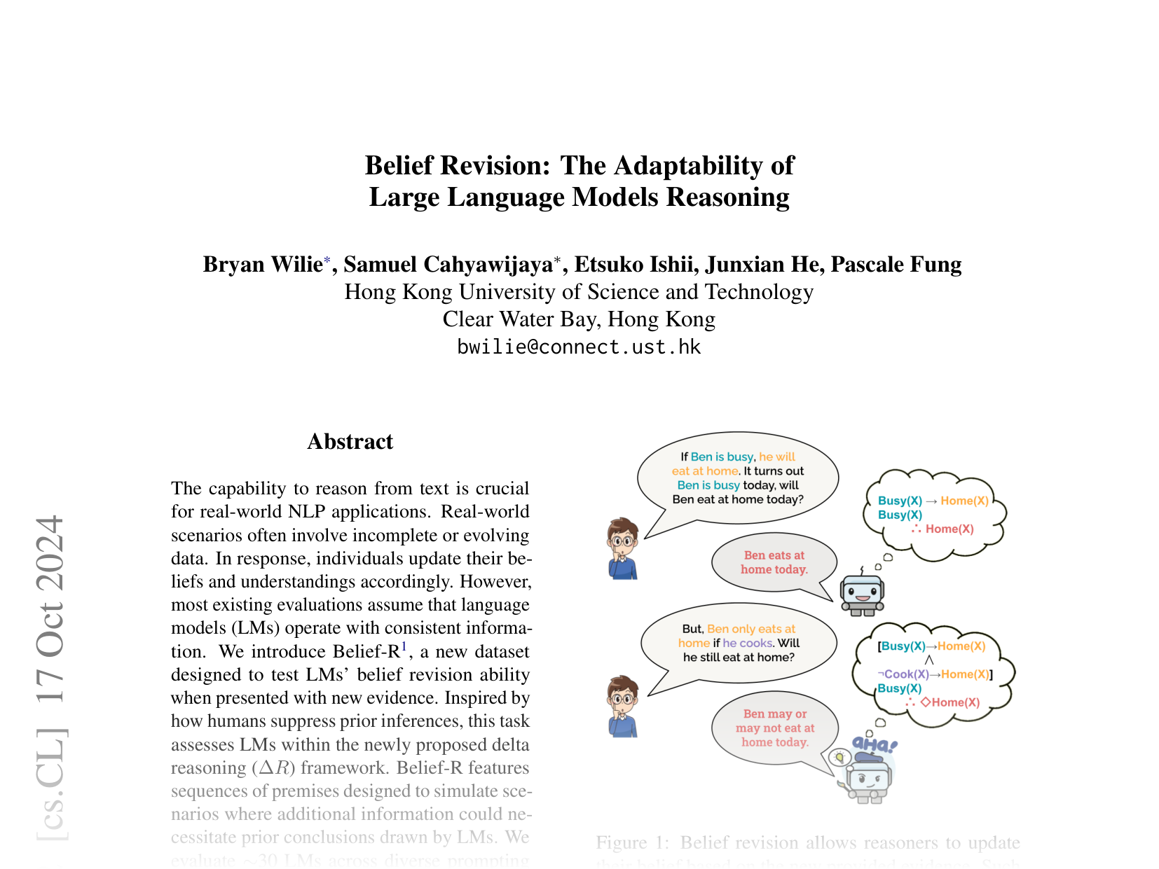 [Belief Revision: The Adaptability of Large Language Models Reasoning 🔗](https://arxiv.org/abs/2406.19764)