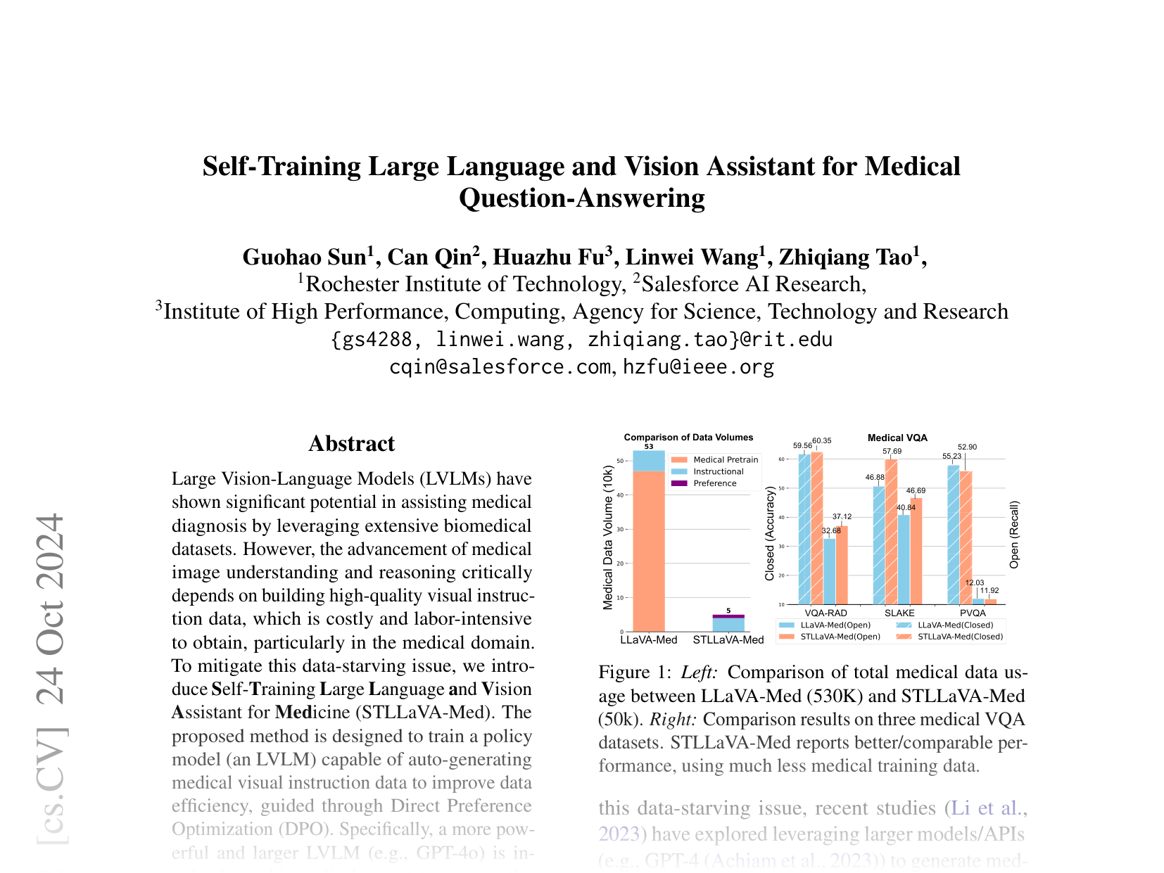 [Self-Training Large Language and Vision Assistant for Medical Question-Answering 🔗](https://arxiv.org/abs/2406.19973)
