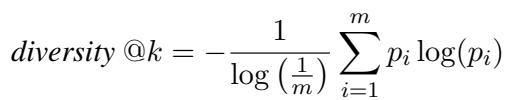 Diversity@k 公式