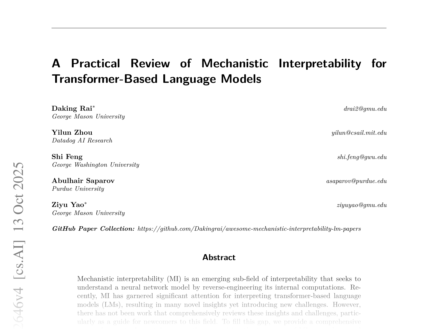 [A Practical Review of Mechanistic Interpretability for Transformer-Based Language Models 🔗](https://arxiv.org/abs/2407.02646)