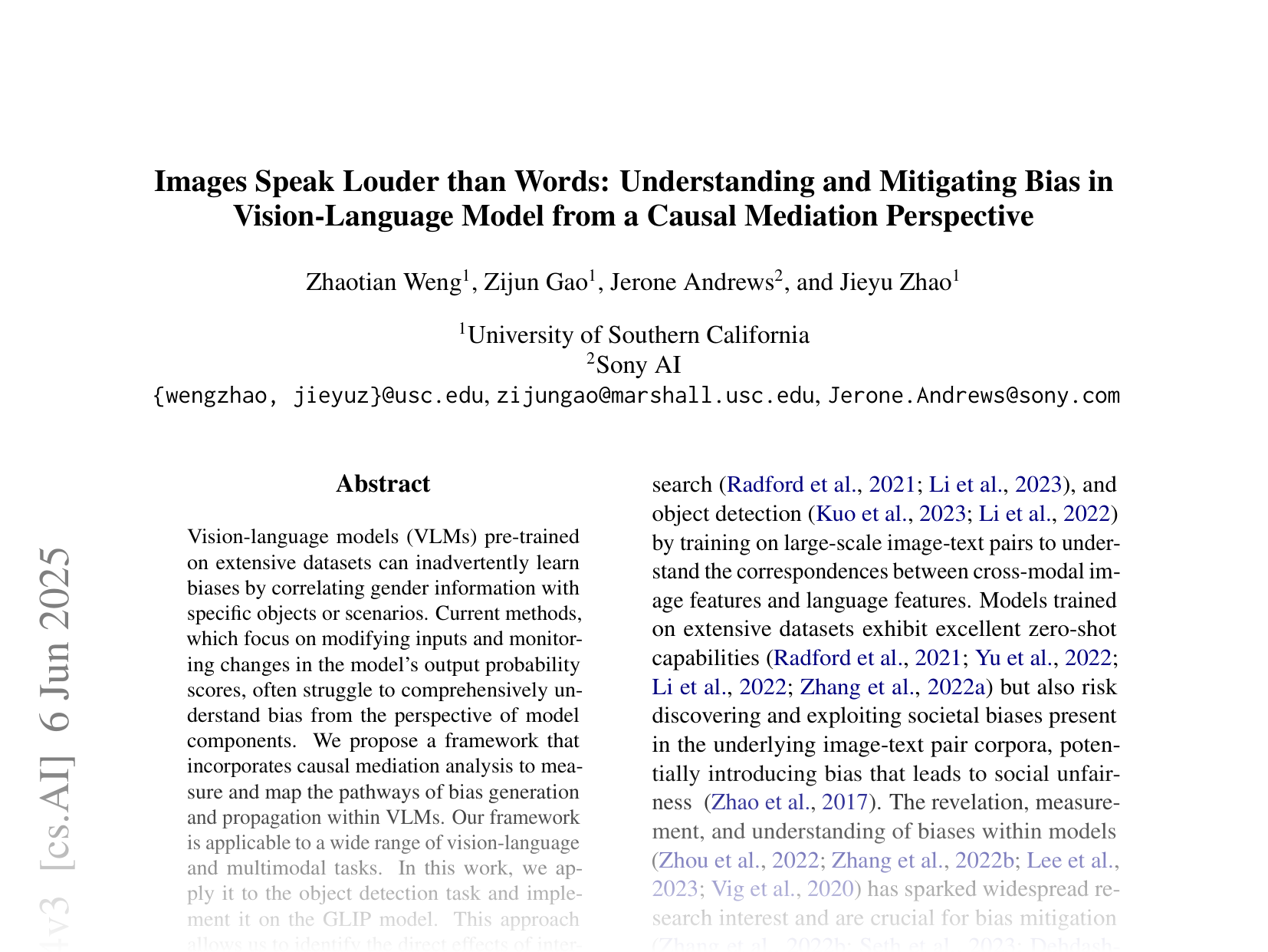 [Images Speak Louder than Words: Understanding and Mitigating Bias in Vision-Language Model from a Causal Mediation Perspective 🔗](https://arxiv.org/abs/2407.02814)