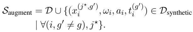 Equation for S_augment combining real and synthetic data.